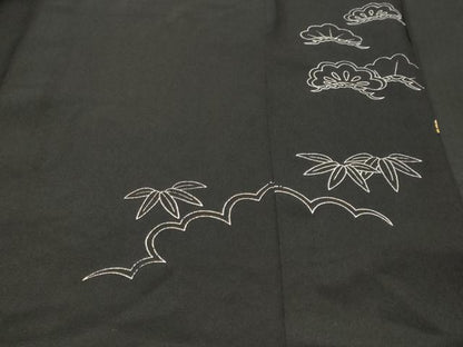 平和屋着物■豪華黒留袖　駒刺繍　地紙重ね鳳凰花文　金彩　正絹　逸品　CABM1425ev