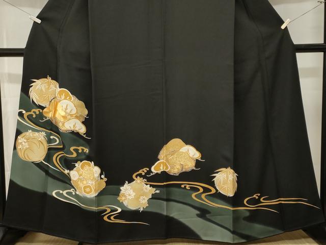 平和屋着物■豪華黒留袖　駒刺繍　立波松竹梅花文　暈し染め　金彩　正絹　逸品　CABM1430ev