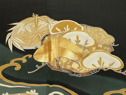 平和屋着物■豪華黒留袖　駒刺繍　立波松竹梅花文　暈し染め　金彩　正絹　逸品　CABM1430ev