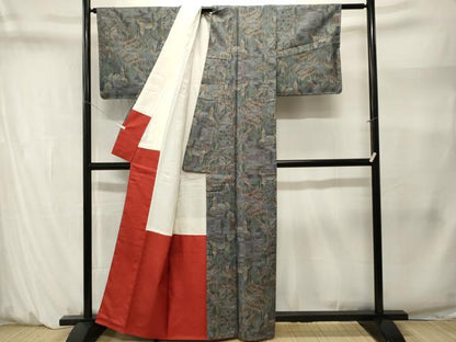 平和屋着物■本場大島紬　樹林風景文　正絹　逸品　CABM1435ev