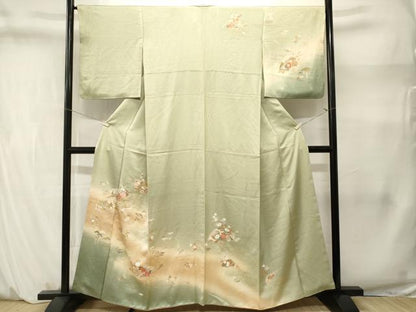 平和屋着物■訪問着　扇面鼓草花文　暈し染め　金彩　正絹　逸品　CABM1441ev