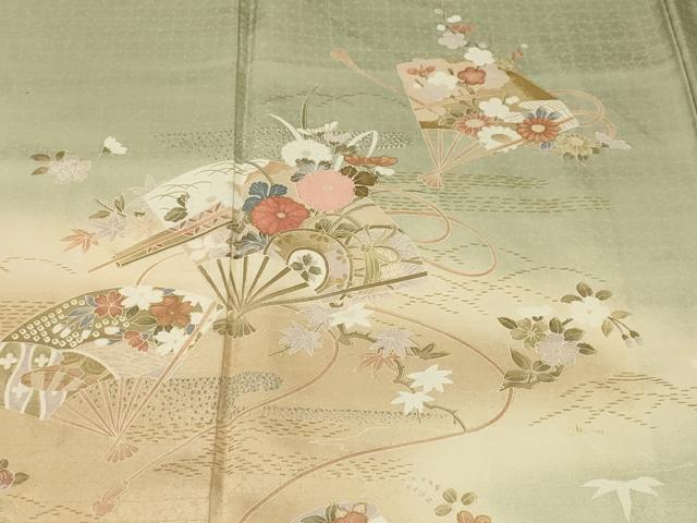 平和屋着物■訪問着　扇面鼓草花文　暈し染め　金彩　正絹　逸品　CABM1441ev