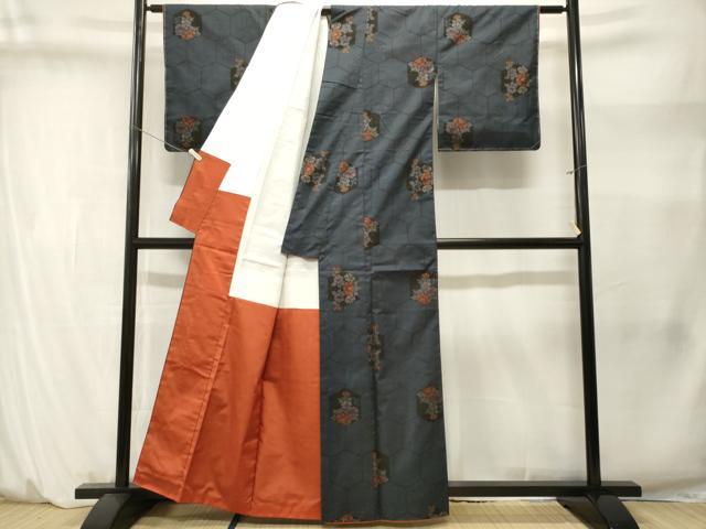 平和屋着物■本場大島紬　7マルキ　亀甲草花文　正絹　逸品　CABM1442ev