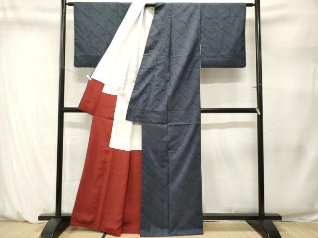 平和屋着物■本場大島紬　9マルキ　よろけ縞花文　正絹　逸品　CABM1444ev