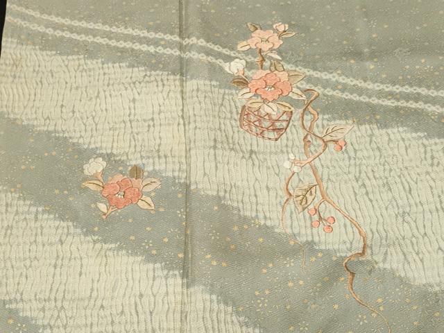 平和屋着物■訪問着　刺繍　絞り　花籠文　金彩　正絹　逸品　CABM1448ev