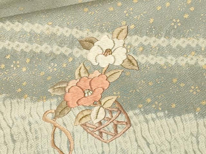 平和屋着物■訪問着　刺繍　絞り　花籠文　金彩　正絹　逸品　CABM1448ev