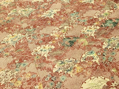 平和屋着物■上質な小紋　型染め　雪輪重ね草花文　鬼しぼ縮緬　正絹　逸品　CABM1459ev