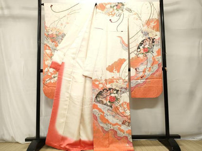 平和屋着物■豪華振袖　道長御所車扇面孔雀花文　金銀彩　正絹　逸品　CABM1462ev