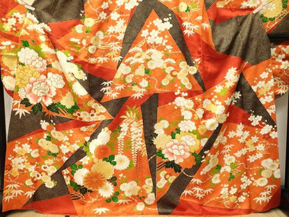 平和屋着物■豪華振袖　駒刺繍　切嵌松竹梅花文　金彩　正絹　逸品　CABM1464ev