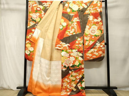 平和屋着物■豪華振袖　駒刺繍　切嵌松竹梅花文　金彩　正絹　逸品　CABM1464ev