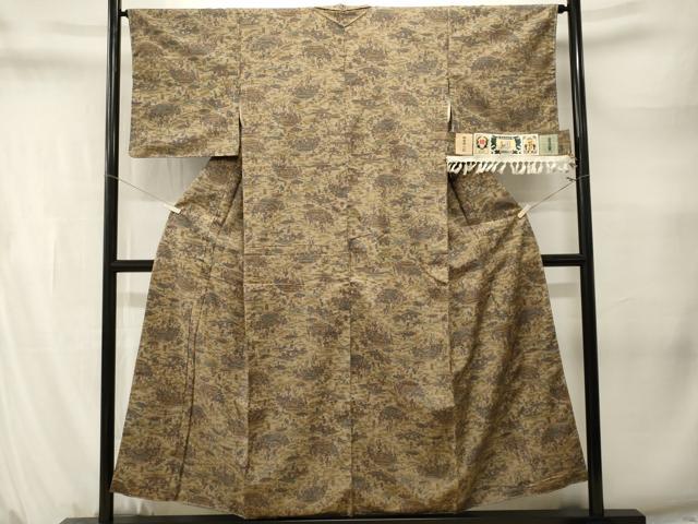 平和屋着物■結城紬　人物風景文　証紙付き　正絹　逸品　CABM1466ev