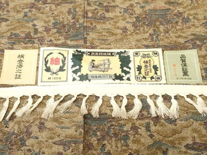 平和屋着物■結城紬　人物風景文　証紙付き　正絹　逸品　CABM1466ev