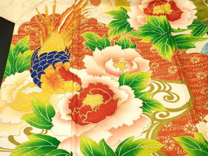 平和屋着物■豪華振袖　駒刺繍　尾長鳥流水草花文　金彩　正絹　逸品　CABM1467ev