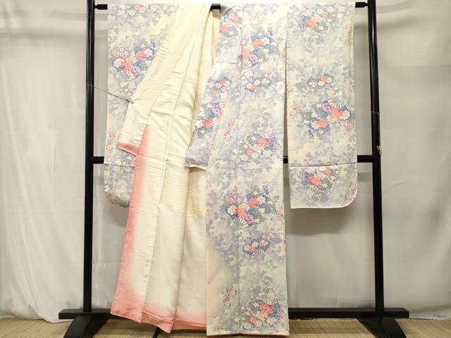 平和屋着物■豪華振袖　扇面草花文　暈し染め　銀彩　正絹　逸品　CABM1469ev