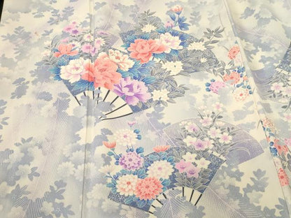 平和屋着物■豪華振袖　扇面草花文　暈し染め　銀彩　正絹　逸品　CABM1469ev