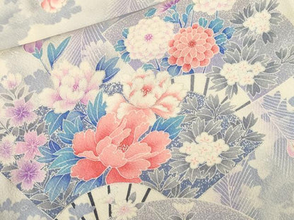 平和屋着物■豪華振袖　扇面草花文　暈し染め　銀彩　正絹　逸品　CABM1469ev