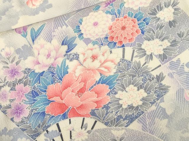 平和屋着物■豪華振袖　扇面草花文　暈し染め　銀彩　正絹　逸品　CABM1469ev