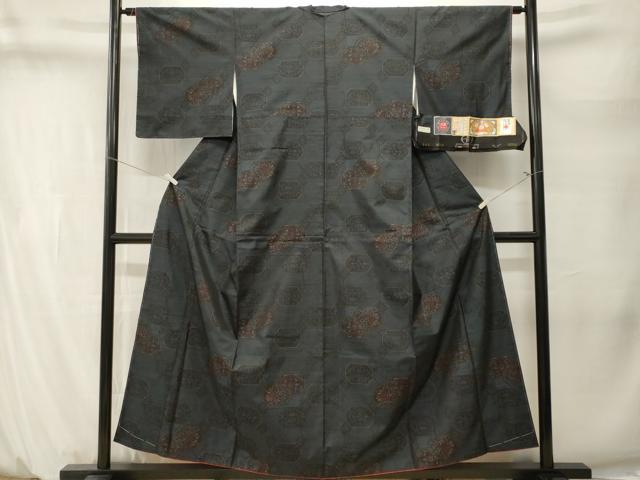 平和屋着物■本場大島紬　泥染め　幾何学菱花文　有川敏雄作　証紙付き　正絹　逸品　CABM1470ev