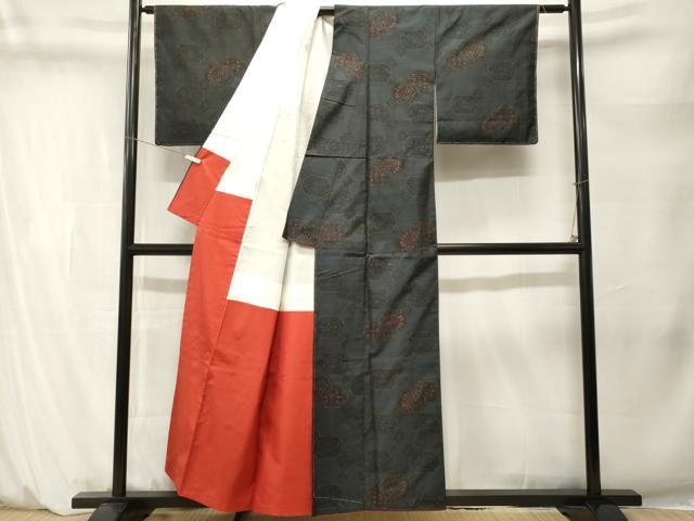 平和屋着物■本場大島紬　泥染め　幾何学菱花文　有川敏雄作　証紙付き　正絹　逸品　CABM1470ev