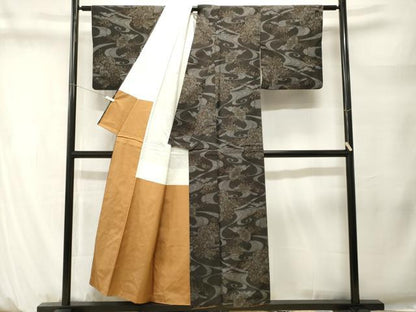 平和屋着物■上質な紬　流水亀甲花文　黒地　正絹　逸品　CABM1473ev
