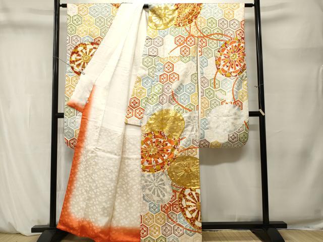 平和屋着物■豪華振袖　駒刺繍　源氏車亀甲花文　金銀彩　正絹　逸品　CABM1474ev