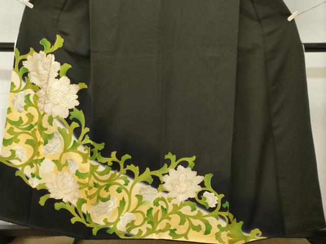 平和屋着物■豪華黒留袖　駒刺繍　花唐草文　暈し染め　金彩　正絹　逸品　CABM1475ev