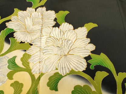平和屋着物■豪華黒留袖　駒刺繍　花唐草文　暈し染め　金彩　正絹　逸品　CABM1475ev