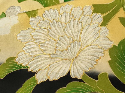 平和屋着物■豪華黒留袖　駒刺繍　花唐草文　暈し染め　金彩　正絹　逸品　CABM1475ev