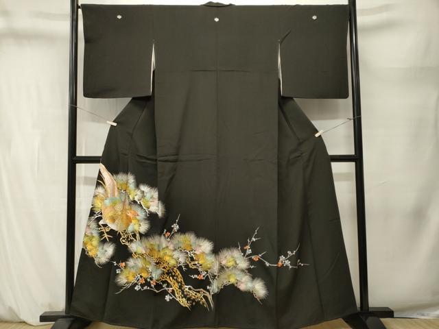 平和屋着物■豪華黒留袖　刺繍　尾長鳥枝梅松文　金銀糸　正絹　逸品　CABM1479ev