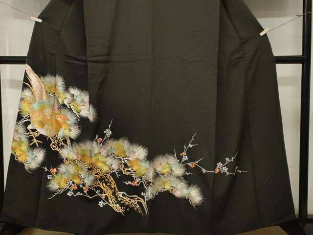平和屋着物■豪華黒留袖　刺繍　尾長鳥枝梅松文　金銀糸　正絹　逸品　CABM1479ev