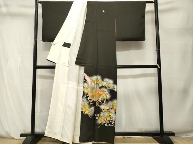 平和屋着物■豪華黒留袖　刺繍　尾長鳥枝梅松文　金銀糸　正絹　逸品　CABM1479ev
