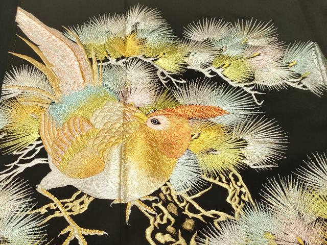 平和屋着物■豪華黒留袖　刺繍　尾長鳥枝梅松文　金銀糸　正絹　逸品　CABM1479ev