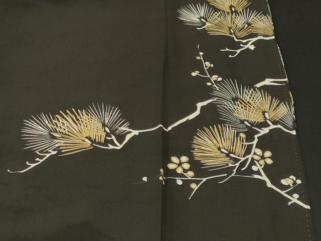 平和屋着物■豪華黒留袖　刺繍　尾長鳥枝梅松文　金銀糸　正絹　逸品　CABM1479ev