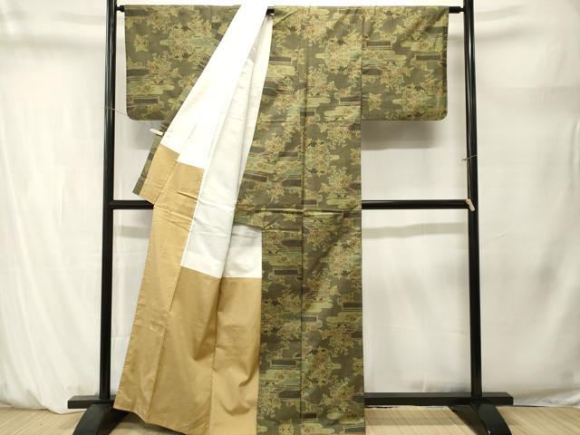 平和屋着物■本場大島紬　7マルキ　籬草花文　正絹　逸品　CABM1483ev