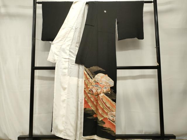 平和屋着物■豪華黒留袖　駒刺繍　文箱御所車花文　金彩　正絹　逸品　CABM1489ev