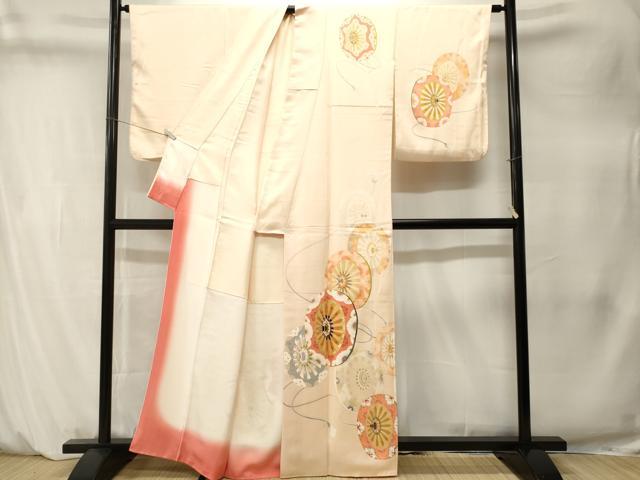 平和屋着物■訪問着　刺繍　源氏車花文　正絹　逸品　CABM1499ev