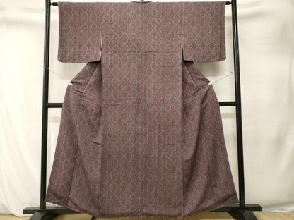 平和屋着物■上質な紬　幾何学花文　鬼しぼ縮緬　正絹　逸品　CABM1505ev