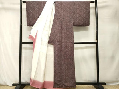 平和屋着物■上質な紬　幾何学花文　鬼しぼ縮緬　正絹　逸品　CABM1505ev