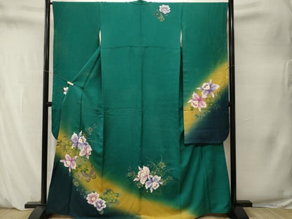 平和屋着物■豪華振袖　刺繍　カトレア　花蝶文　暈し染め　金彩　正絹　逸品　CABM1507ev