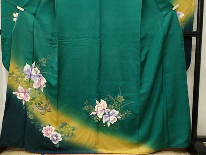 平和屋着物■豪華振袖　刺繍　カトレア　花蝶文　暈し染め　金彩　正絹　逸品　CABM1507ev