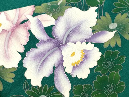 平和屋着物■豪華振袖　刺繍　カトレア　花蝶文　暈し染め　金彩　正絹　逸品　CABM1507ev