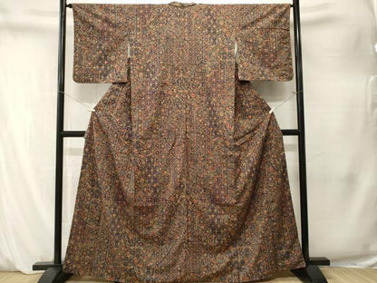 平和屋着物■上質な小紋　紬地　更紗草花文　正絹　逸品　CABM1513ev