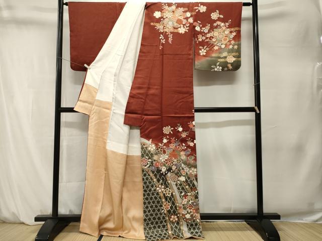 平和屋着物■訪問着　籬花車文　暈し染め　金彩　正絹　逸品　CABM1516ev