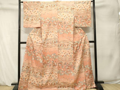 平和屋着物■上質な小紋　雪芝宝尽し花文　暈し染め　金彩　正絹　逸品　CABM1517ev