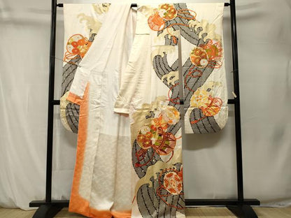 平和屋着物■豪華振袖　駒刺繍　立波鼓花文　金彩　正絹　逸品　CABM1523ev