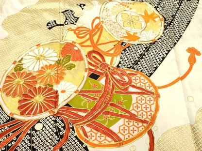 平和屋着物■豪華振袖　駒刺繍　立波鼓花文　金彩　正絹　逸品　CABM1523ev