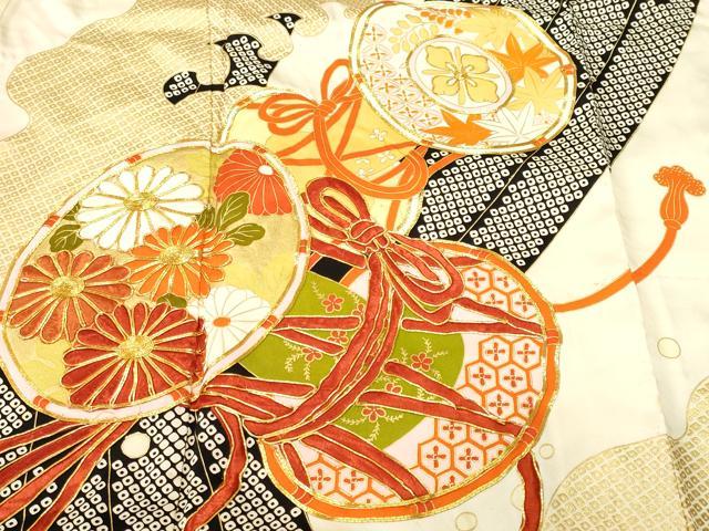 平和屋着物■豪華振袖　駒刺繍　立波鼓花文　金彩　正絹　逸品　CABM1523ev