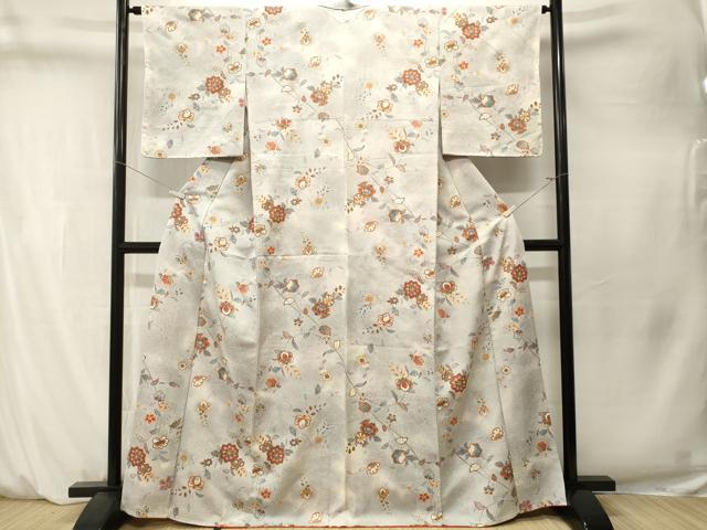 平和屋着物■上質な小紋　更紗枝花舞蝶文　暈し染め　金彩　正絹　逸品　CABM1528ev