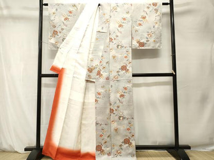 平和屋着物■上質な小紋　更紗枝花舞蝶文　暈し染め　金彩　正絹　逸品　CABM1528ev
