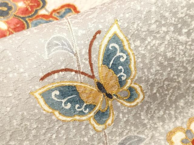 平和屋着物■上質な小紋　更紗枝花舞蝶文　暈し染め　金彩　正絹　逸品　CABM1528ev